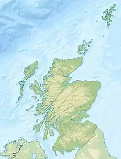 Mapa konturowa Szkocji, blisko centrum po lewej na dole znajduje się punkt z opisem „Mull”
