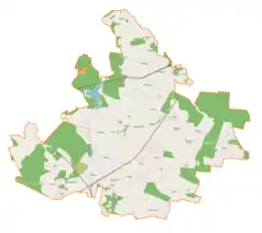 Mapa konturowa gminy Secemin, na dole znajduje się punkt z opisem „Psary-Kolonia”