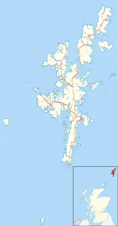 Mapa konturowa Szetlandów, na dole znajduje się punkt z opisem „LSI”