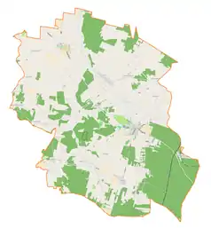 Mapa konturowa gminy Siemkowice, po lewej nieco u góry znajduje się punkt z opisem „Zmyślona”