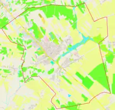 Mapa konturowa Siennicy, w centrum znajduje się punkt z opisem „Siennica Poduchowna”