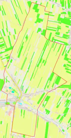 Mapa konturowa Sienna, blisko lewej krawiędzi na dole znajduje się punkt z opisem „Cmentarz żydowski w Siennie”