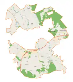 Mapa konturowa gminy wiejskiej Sieradz, na dole znajduje się punkt z opisem „Sokołów”