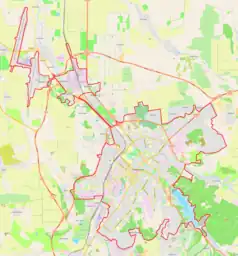 Mapa konturowa Symferopola, blisko centrum na dole znajduje się punkt z opisem „Symferopol”