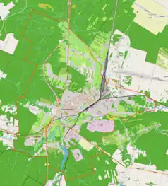 Mapa konturowa Skarżyska-Kamiennej, po prawej znajduje się punkt z opisem „Łyżwy”