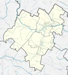 Mapa konturowa powiatu skarżyskiego, na dole znajduje się punkt z opisem „Zalezianka”