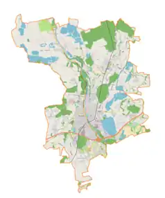 Mapa konturowa gminy Skoczów, w centrum znajduje się punkt z opisem „Zamek w Skoczowie”