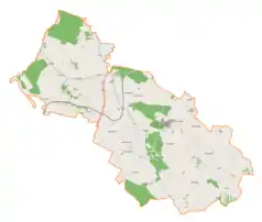 Mapa konturowa gminy Sobków, po lewej znajduje się punkt z opisem „Miąsowa”