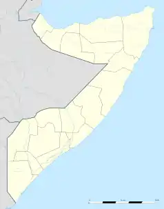 Mapa konturowa Somalii, u góry znajduje się punkt z opisem „Shiikh”