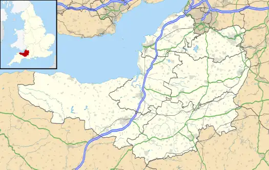 Mapa konturowa Somersetu, blisko centrum na lewo znajduje się punkt z opisem „Old Cleeve”