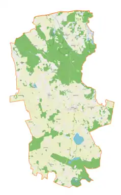 Mapa konturowa gminy Srokowo, po prawej znajduje się punkt z opisem „Suchodoły”