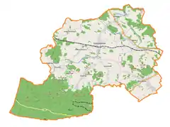 Mapa konturowa gminy Stara Kamienica, blisko centrum po prawej na dole znajduje się punkt z opisem „Kopanina”