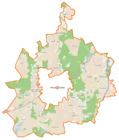 Mapa konturowa gminy wiejskiej Starogard Gdański, po prawej znajduje się punkt z opisem „Szpęgawsk”