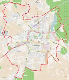 Mapa konturowa Starogardu Gdańskiego, po prawej nieco u góry znajduje się punkt z opisem „Stadnina”