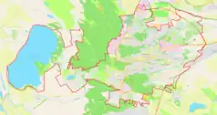 Mapa konturowa Stawropola, blisko centrum na prawo znajduje się punkt z opisem „Stawropol”