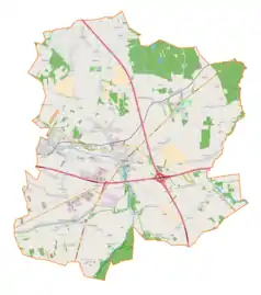 Mapa konturowa gminy Stryków, na dole po lewej znajduje się punkt z opisem „Cmentarz mariawicki w Dobrej”