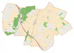 Mapa konturowa gminy Strzelce, blisko centrum na lewo u góry znajduje się punkt z opisem „Strzelce Kujawskie”