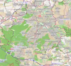 Mapa konturowa Stuttgartu, po prawej znajduje się punkt z opisem „UntertürkheimStadtbezirk Untertürkheim”