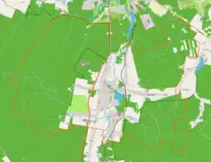 Mapa konturowa Suchedniowa, w centrum znajduje się punkt z opisem „Suchedniów”