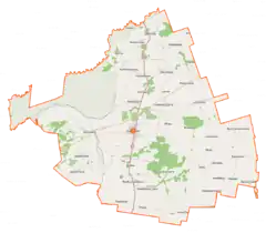 Mapa konturowa gminy Suchowola, blisko centrum na dole znajduje się punkt z opisem „Suchowola Białostocka”