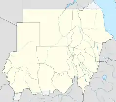 Mapa konturowa Sudanu, po prawej nieco u góry znajduje się punkt z opisem „Ad-Damir”