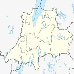 Mapa konturowa regionu Jönköping, blisko prawej krawiędzi znajduje się punkt z opisem „Mariannelund”