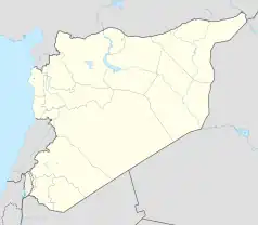 Mapa konturowa Syrii, na dole po lewej znajduje się punkt z opisem „Ambasada Rzeczypospolitej Polskiej w Damaszku”