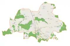 Mapa konturowa gminy Szadek, u góry znajduje się punkt z opisem „Tomaszew”