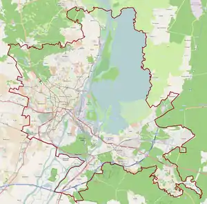 Mapa konturowa Szczecina, po lewej znajduje się punkt z opisem „Szczecińskie Przedsiębiorstwo Autobusowe „Klonowica””