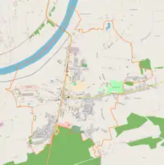 Mapa konturowa Szczucina, u góry nieco na lewo znajduje się punkt z opisem „Most w Szczucinie”