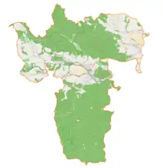 Mapa konturowa gminy Szczytna, w centrum znajduje się punkt z opisem „Parafia św. Jana Chrzciciela”