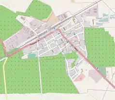 Mapa konturowa Szepietowa, blisko centrum u góry znajduje się punkt z opisem „Szepietowo”