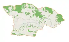 Mapa konturowa gminy Szerzyny, u góry znajduje się punkt z opisem „Swoszowa”