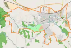 Mapa konturowa Szprotawy, na dole po prawej znajduje się punkt z opisem „Puszczyków”