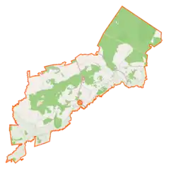 Mapa konturowa gminy Sztabin, blisko centrum u góry znajduje się punkt z opisem „Andrzejewo”