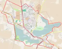 Mapa konturowa Sztumu, w centrum znajduje się punkt z opisem „Zakład Karny w Sztumie”