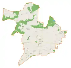 Mapa konturowa gminy Szydłów, po prawej nieco na dole znajduje się punkt z opisem „Borki”