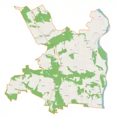 Mapa konturowa gminy Tarłów, u góry po prawej znajduje się punkt z opisem „Ostrów”