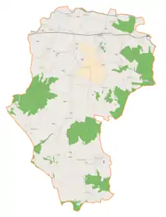 Mapa konturowa gminy Tarnowiec, na dole znajduje się punkt z opisem „Łubno Szlacheckie”