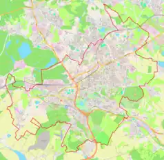 Mapa konturowa Cieplic, w centrum znajduje się punkt z opisem „Teplice v Čechách”