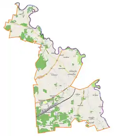 Mapa konturowa gminy wiejskiej Terespol, blisko centrum na lewo u góry znajduje się punkt z opisem „Parafia Podwyższenia Krzyża Świętego w Neplach”