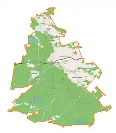 Mapa konturowa gminy Tereszpol, u góry nieco na lewo znajduje się punkt z opisem „Lipowiec”