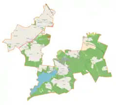 Mapa konturowa gminy wiejskiej Tomaszów Mazowiecki, na dole znajduje się punkt z opisem „Twarda”