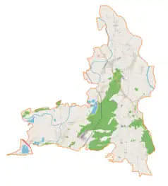 Mapa konturowa gminy Tryńcza, po prawej znajduje się punkt z opisem „Wólka Ogryzkowa”