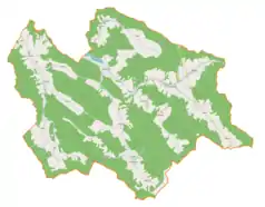 Mapa konturowa gminy Uście Gorlickie, u góry nieco na prawo znajduje się punkt z opisem „Przysłup, cmentarz wojenny nr 59”