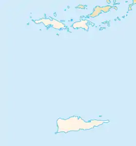 Mapa konturowa Wysp Dziewiczych Stanów Zjednoczonych, u góry nieco na lewo znajduje się punkt z opisem „Charlotte Amalie”