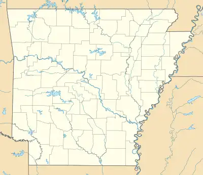 Mapa konturowa Arkansas, po prawej nieco u góry znajduje się punkt z opisem „Birdsong”