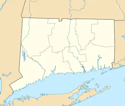 Mapa konturowa Connecticut, blisko centrum u góry znajduje się punkt z opisem „East Hartford”