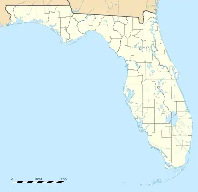 Mapa konturowa Florydy, blisko centrum na prawo znajduje się punkt z opisem „Tropicana Field”