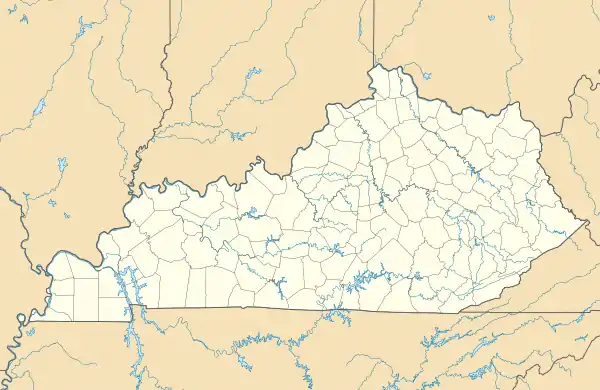 Mapa konturowa Kentucky, blisko centrum po prawej na dole znajduje się punkt z opisem „Livingston”